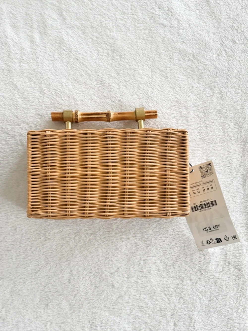 ZARA Wicker Bamboo Handle Mini straw clutch Bag NWT - Picture 1 of 4